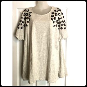 Roaman’s Animal Print Sequined Tunic Length Tee